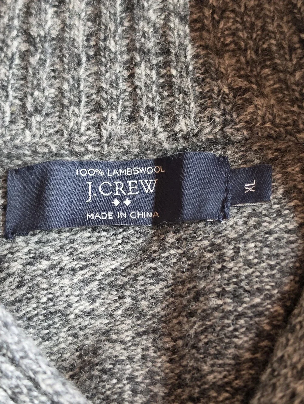 J.Crew Shawl Collar Sweater XL Gray 100% Lambswool Marled Wool Men's